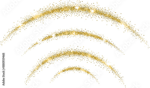 Golden glitter Wi-Fi signal icon with sparkling arcs, ideal for digital connectivity, festive tech themes, and modern communication design visuals