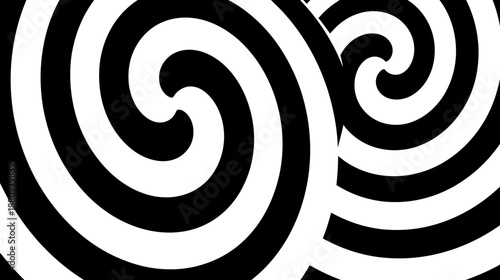 Abstract Black and White Hypnotic Spiral Pattern. Optical Illusion Swirling Lines Design. Monochrome Geometric Psychedelic Background.