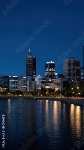 Vibrant Vertical Shot of Illuminated Casino Skyline at Night in Perth