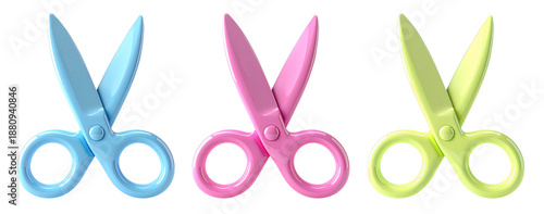 group of 3d cute scissors icon in three colors isolated on white