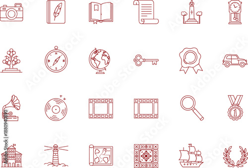 Collection of various icons for travel, education, and business