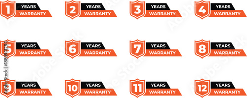 Premium Warranty Shield Badge Labels – Year Guarantee Icon Set for Products & Services (1–12 Years) – Vector Design.