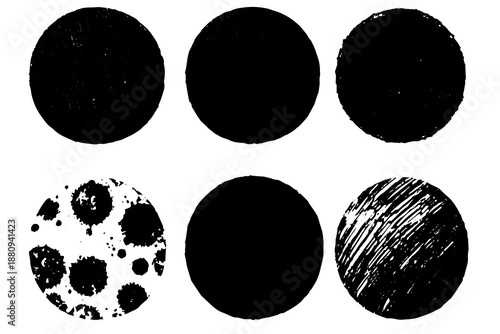 Grunge texture brush circles.Hand drawn paintbrush round shape. Watercolor stroke circles. Set of vector illustration.