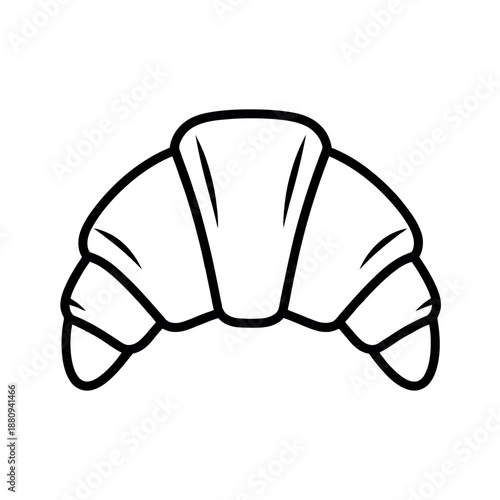 High-contrast black and white vector illustration of a croissant with detailed shading lines. Professional bakery icon for menu graphics.