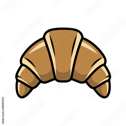 Stylized vector illustration of a golden brown croissant with bold outlines and shading. Delicious pastry icon for bakery branding.