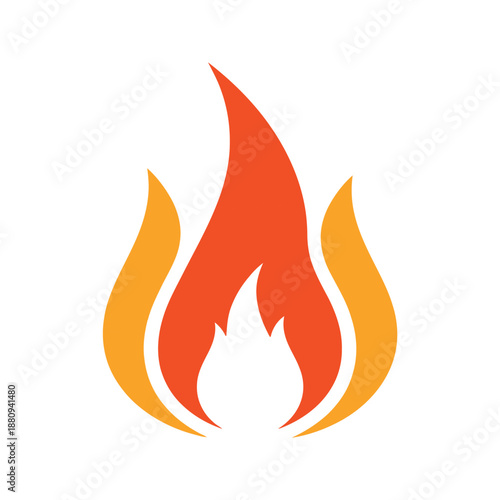 Abstract fire flame icon in vibrant red and orange colors. Modern vector illustration representing heat, energy, and power.