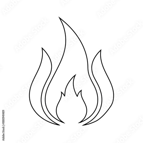 Minimalist black line art outline of a fire flame. Clean vector icon for safety symbols, heating services, and energy concepts.