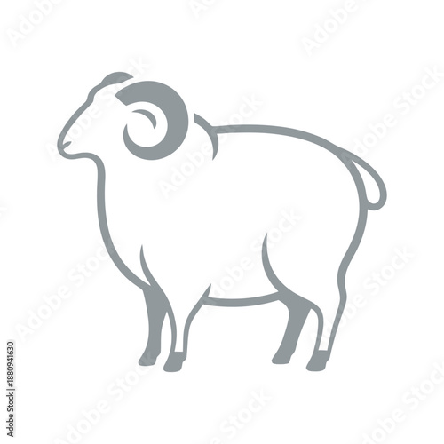 Elegant gray ram silhouette profile. Minimalist animal logo design featuring curled horns, perfect for nature and agriculture branding.
