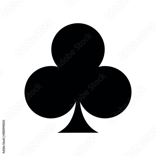 Black club playing card symbol in flat minimalist style, isolated on white background, clean geometric shape.