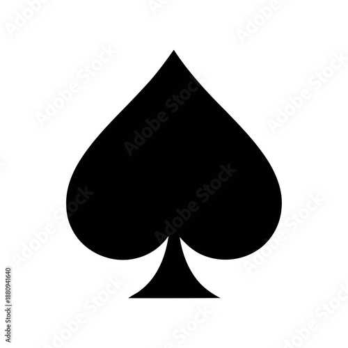 Classic black spade suit symbol isolated on white. Minimalist playing card icon vector, perfect for gambling, poker, and game designs.