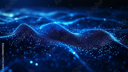 Abstract Digital Particle Wave in Blue Space