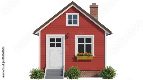 A 3D illustration of a small red house with white trim against a white background (1)_traced