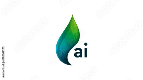 AI artificial intelligence concept with green leaf drop symbol. Digital technology, sustainable innovation, growth, nature and computing icon.