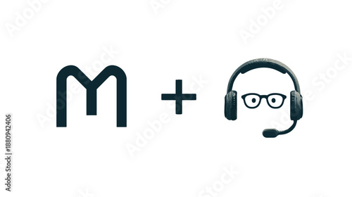 Integration of abstract M symbol with customer support headset icon, symbolizing service, help, and communication