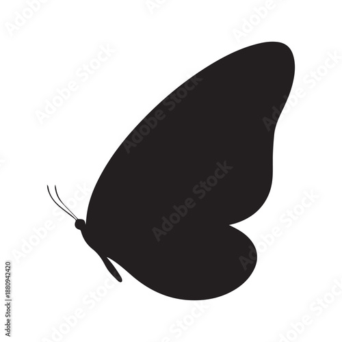 Simple black silhouette of a butterfly wing on white background 