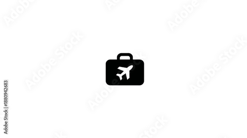 Travel luggage icon with airplane symbol for flight booking, vacation planning, and airport transportation concept