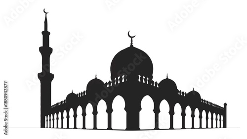 A black and white silhouette illustration of a mosque with a crescent moon shape (3)_traced