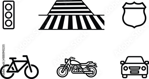 black and white traffic and transportation icons set