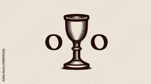 Elegant vintage engraved chalice illustration. Classic goblet artwork with decorative O letters. Isolated graphic design element.