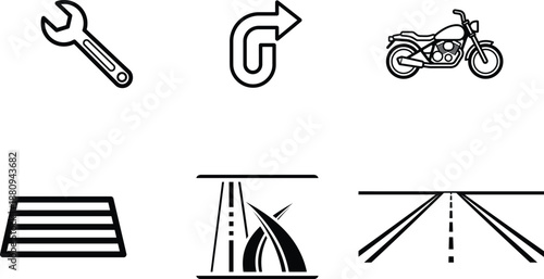 set of road and bike icons with tools  various transportation symbols