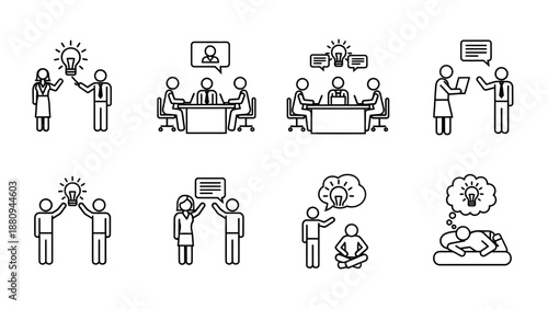 Team Brainstorming and Innovation Concepts with Lightbulb Ideas in Business Meetings