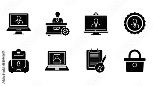 User Profile Icon Set with Login and Verification Symbols on Dark Background