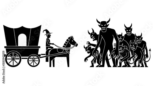 Minimalist UFO Alien Abduction Scene with Spaceship and Night Sky Silhouette