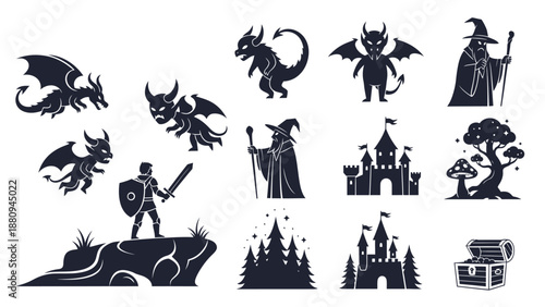 Halloween Spooky Silhouettes Collection: Monsters, Ghosts, Haunted Castle, Dark Vector Icons