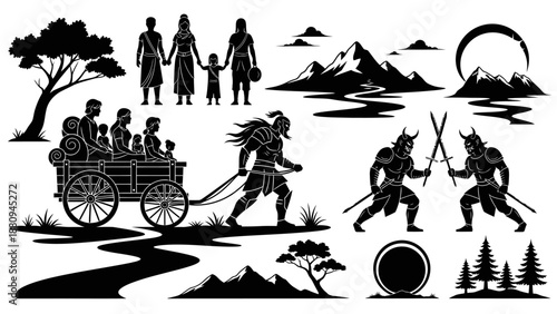 Minimalist paper cutout arrows and target wheels on black background for business success and strategy