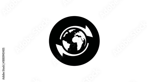 Global Earth recycling icon with rotating arrows, representing sustainability, environmental conservation, and worldwide connectivity concept.