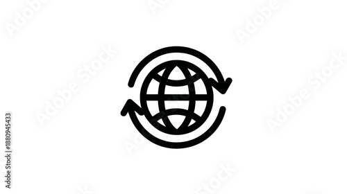 Global Network Refresh Icon. Earth Globe with Circular Arrows Symbolizing International Exchange, Synchronization, and Connectivity.