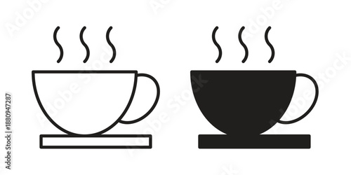 Hot coffee cup icons with different styles. Vector logo illustration simple design.