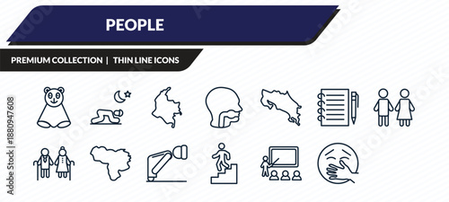 people icons set - snuggle, salat, colombian, sexual harassment, kidnapping outline vector collection.