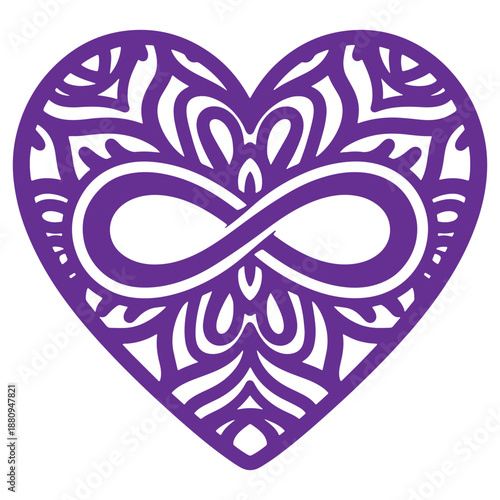 Intricate Heart Design with Infinity Symbol Isolated on Transparent Background for Art and Graphic Design