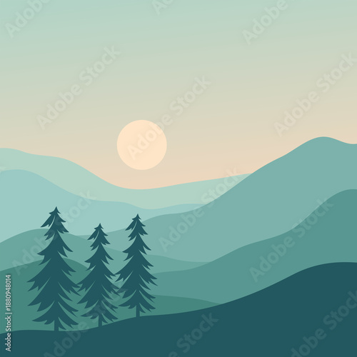 Landscape illustration , nature landscape background.wall art vector. Foliage line art drawing with abstract shape.Plant Art design for print, cover, wallpaper, Minimal and natural wall.