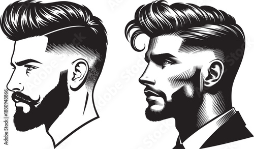 Professional Barber Shop Haircut Profiles of Men with Stylish Undercuts and Beards Vector