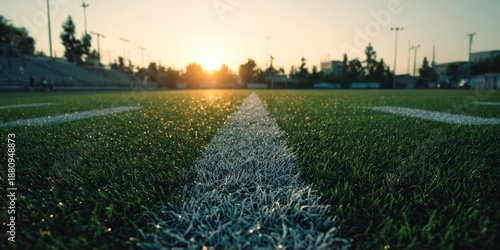 Sunny Football Field at Sunset with Vibrant Lighting
