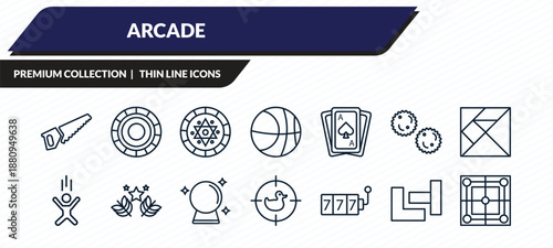arcade icons set - curtain stage, curtain stage, voice acting, curtain stage, outline vector collection.