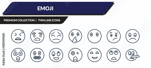 emoji icons set - desperate emoji, anguished emoji, pensive bored liar outline vector collection.
