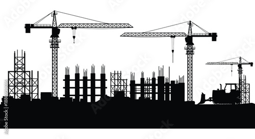 construction site with cranes and buildings in silhouette high quality professional detailed modern elegant stylish clean crisp vibrant colorful digital creative