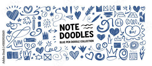 Blue hand drawn crayon doodles, scribbles and note elements. Hand drawn crayon or doodle vector design.