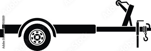 Black silhouette side view of empty boat trailer with wheel and winch vector illustration isolated on white background for transport vehicle design.