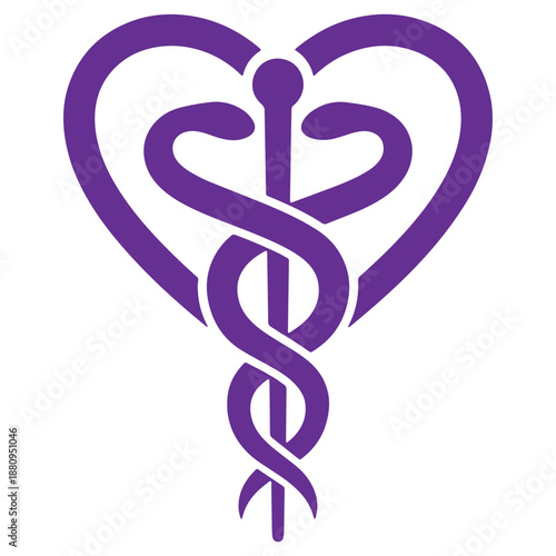 Purple Heart and Snake Symbol Medical Health Care Logo Design Element