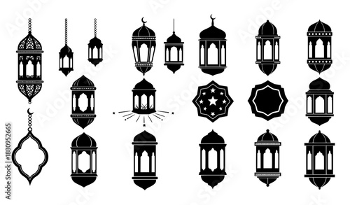 Islamic fanous lantern decorative silhouette vector set