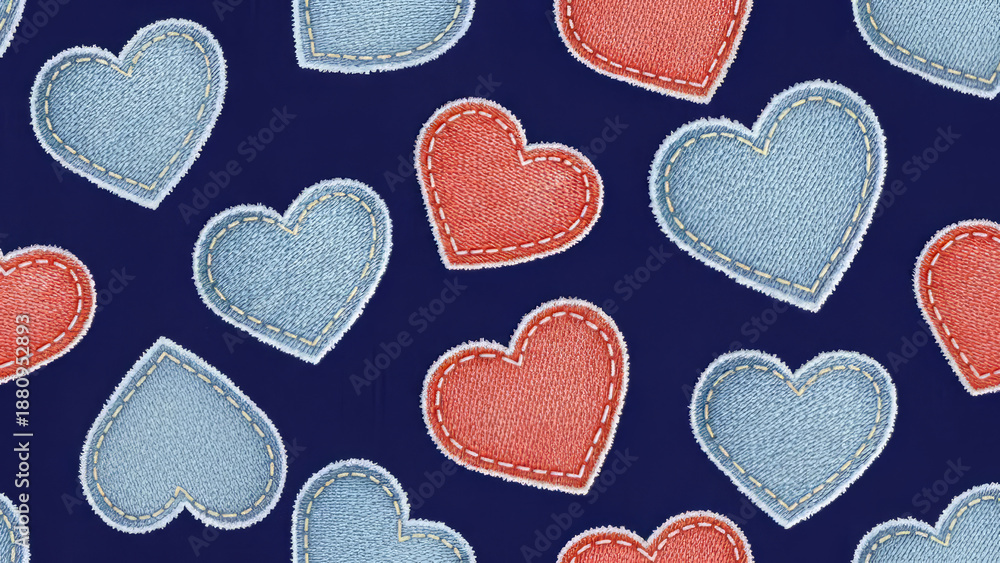 Obraz premium Seamless heart pattern background with red and blue hearts