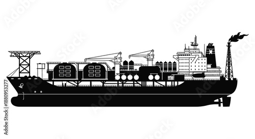 a detailed depiction of a large cargo ship s profile against a white background showcasing its industrial architecture silhouette high quality professional