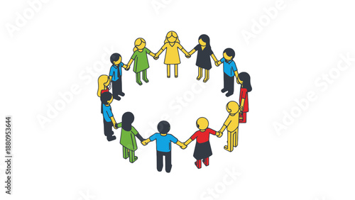 Diverse group of people standing in a circle holding hands together.