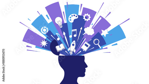 Creative Thinking and Innovation Concept with Human Head Silhouette.