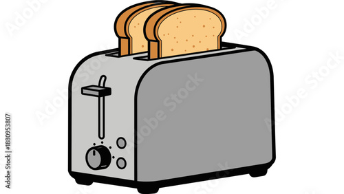 A simple illustration of a toaster with bread inside on a white background