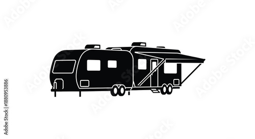a black and white illustration of a recreational vehicle silhouette high quality professional detailed modern elegant stylish clean crisp vibrant colorful
